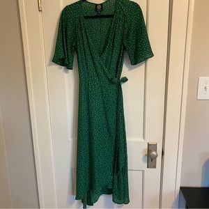 Green Polka-dot Wrap Dress